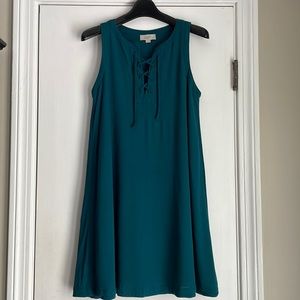 Loft Sleeveless Teal Lace Up Swing Dress XS